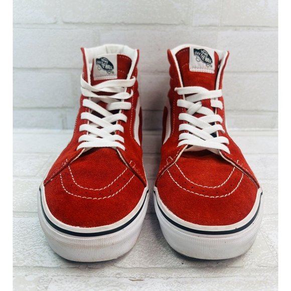 VANS SK8-HI Top Suede Skate Athletic Shoes Racing Red / True White Men's Size 9. - Picture 2 of 9